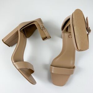 INC International Concept Lexini Sandals Women 7.5M Tan Block Heels NEW